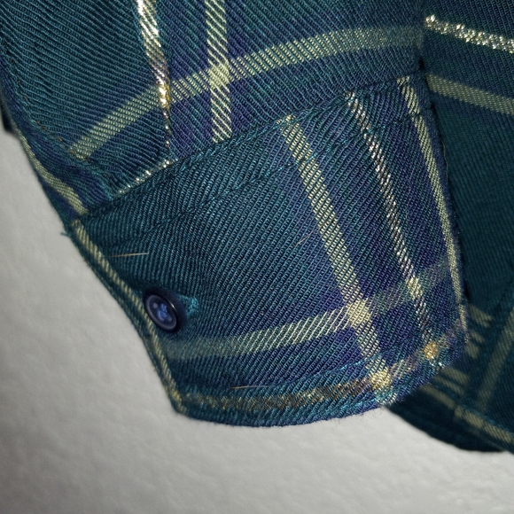 Laura Scott women's button down shirt forest green with gold size medium - Picture 4 of 8